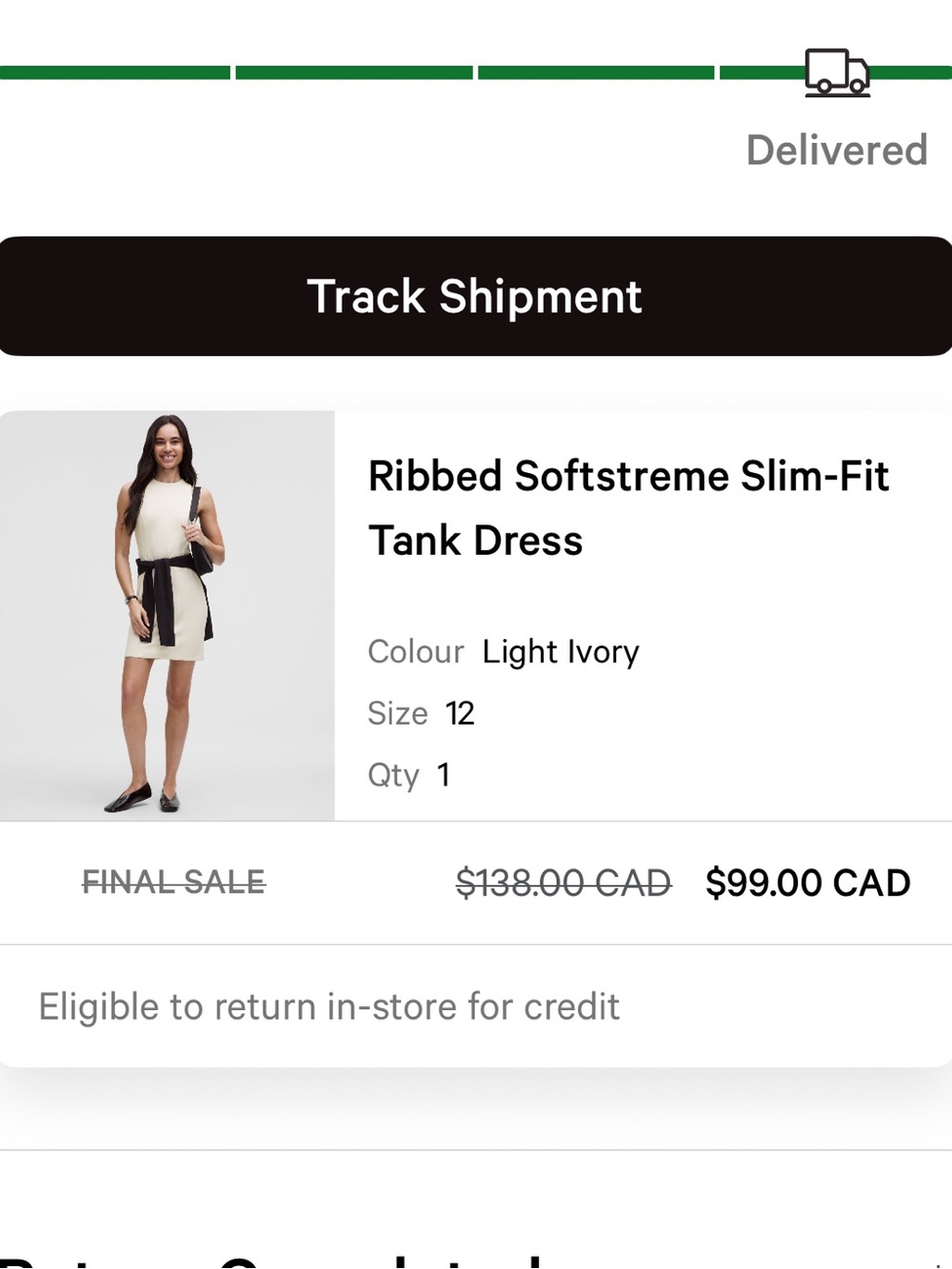 lululemon athletica Light Ivory Ribbed Tank Mini Dress